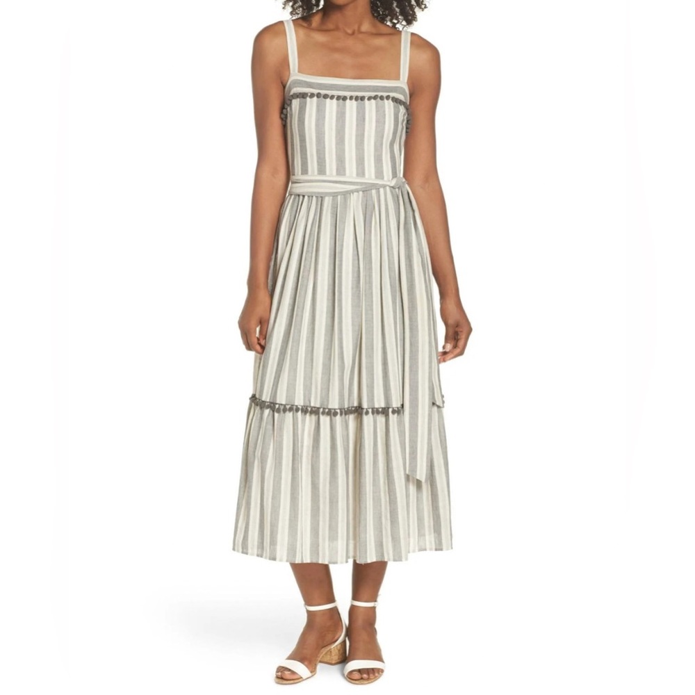 Maggy London Cotton Painted Striped Flounce Midi Sundress